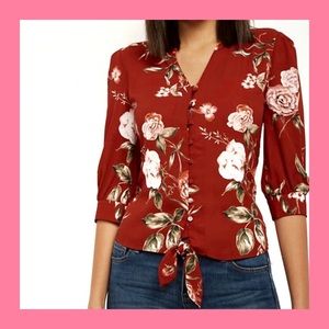 NY&CO SOHO Red Floral Tie Front Blouse Top S NWT